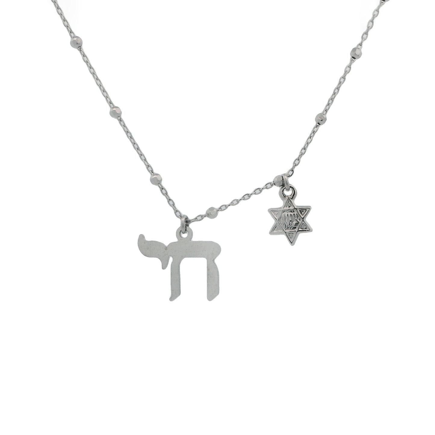 14K White Gold Star of David & Chain Necklace