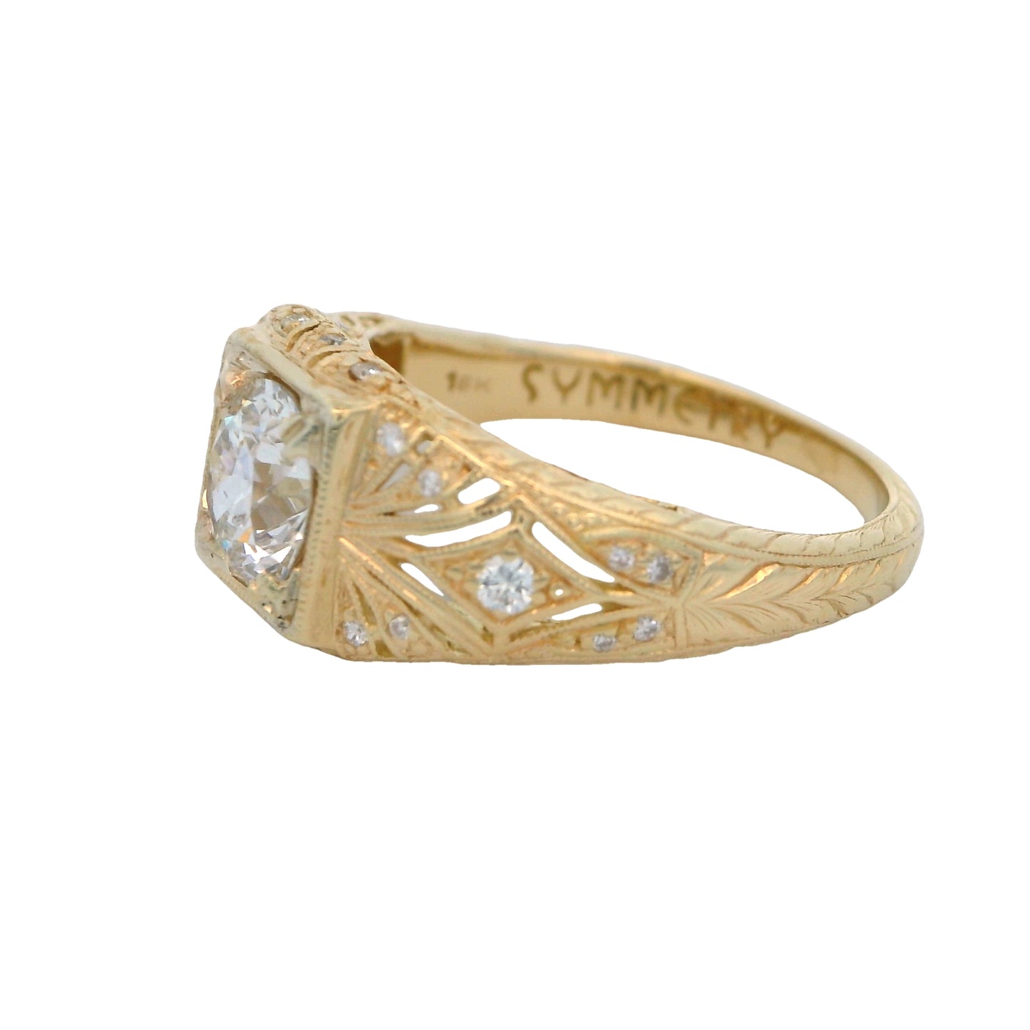 Tom Mathis Designs 18K Art Deco Diamond Engagement Ring