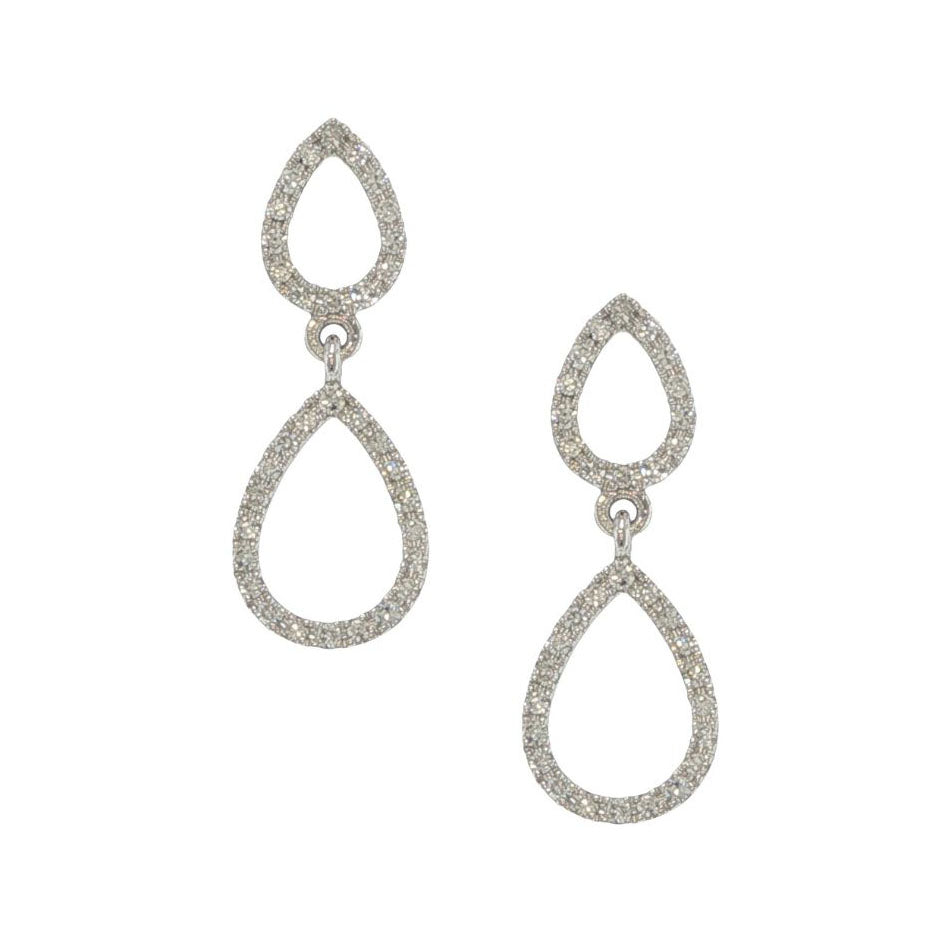 14K White Gold Diamond Pear Shape Dangle Earrings