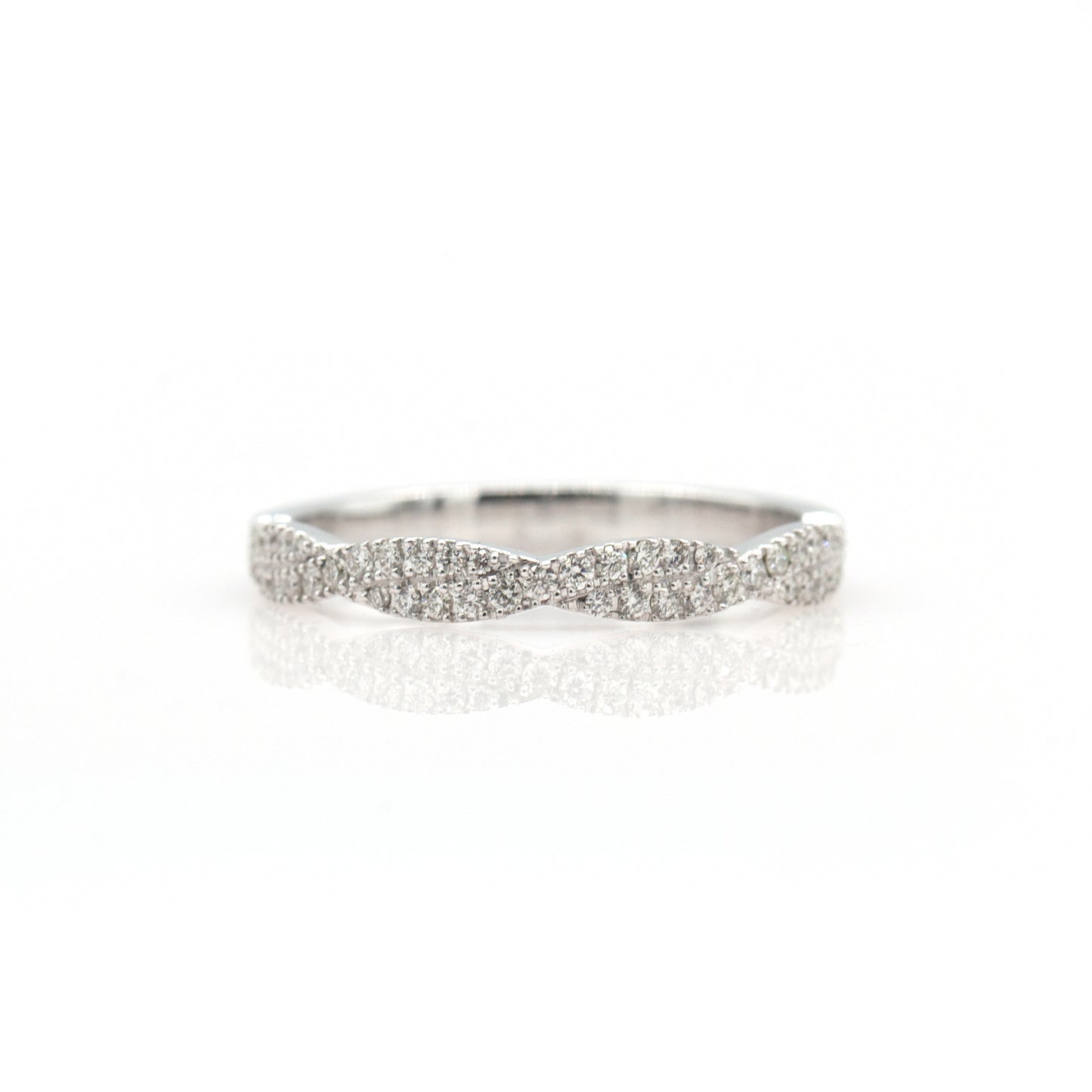 14k White Gold Diamond Stackable Twist Eternity Band