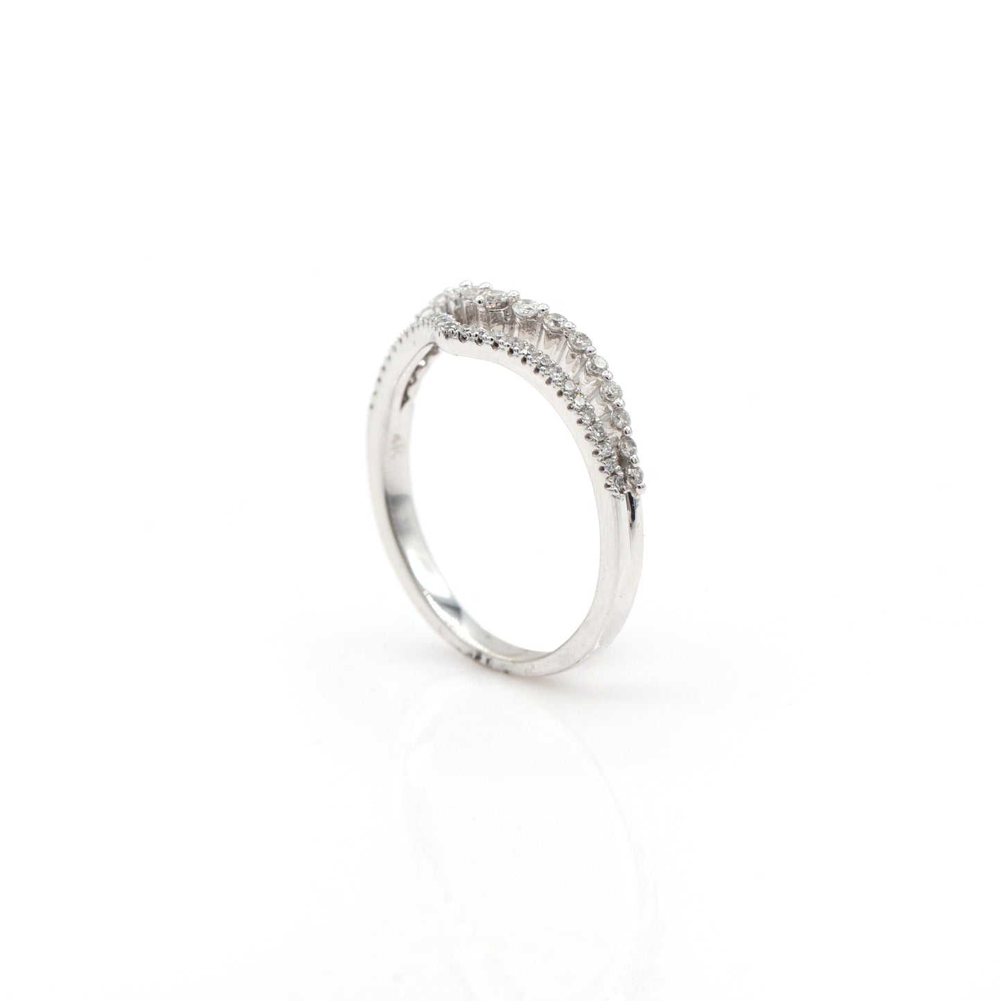 14K White Gold Curved Diamond Band