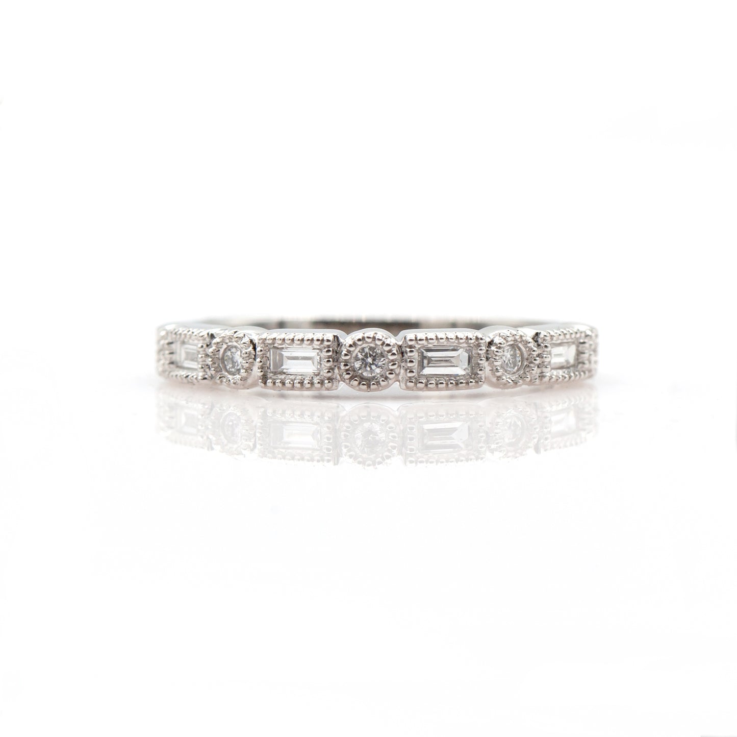 14K White Gold .17 Ct Diamond Stackable Shapes Band