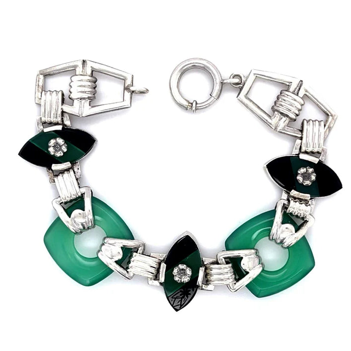 Estate Collection 1920's Art Deco Onyx & Chrysoprase Bracelet