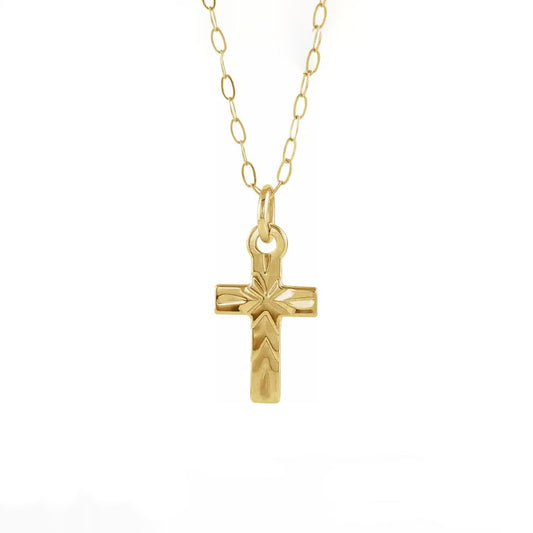 14K Yellow Gold Petite Cross Necklace