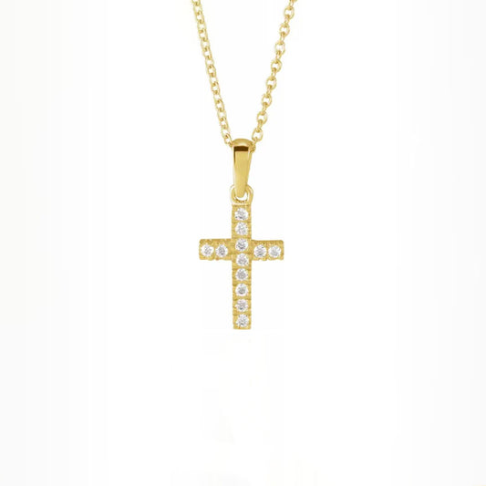 14K Yellow Gold Petite CZ Cross Necklace