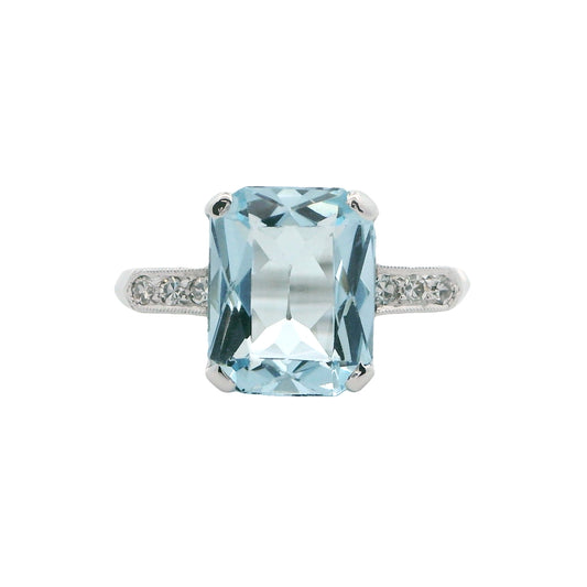Estate Collection 14K 3ct Aquamarine & Diamond Ring