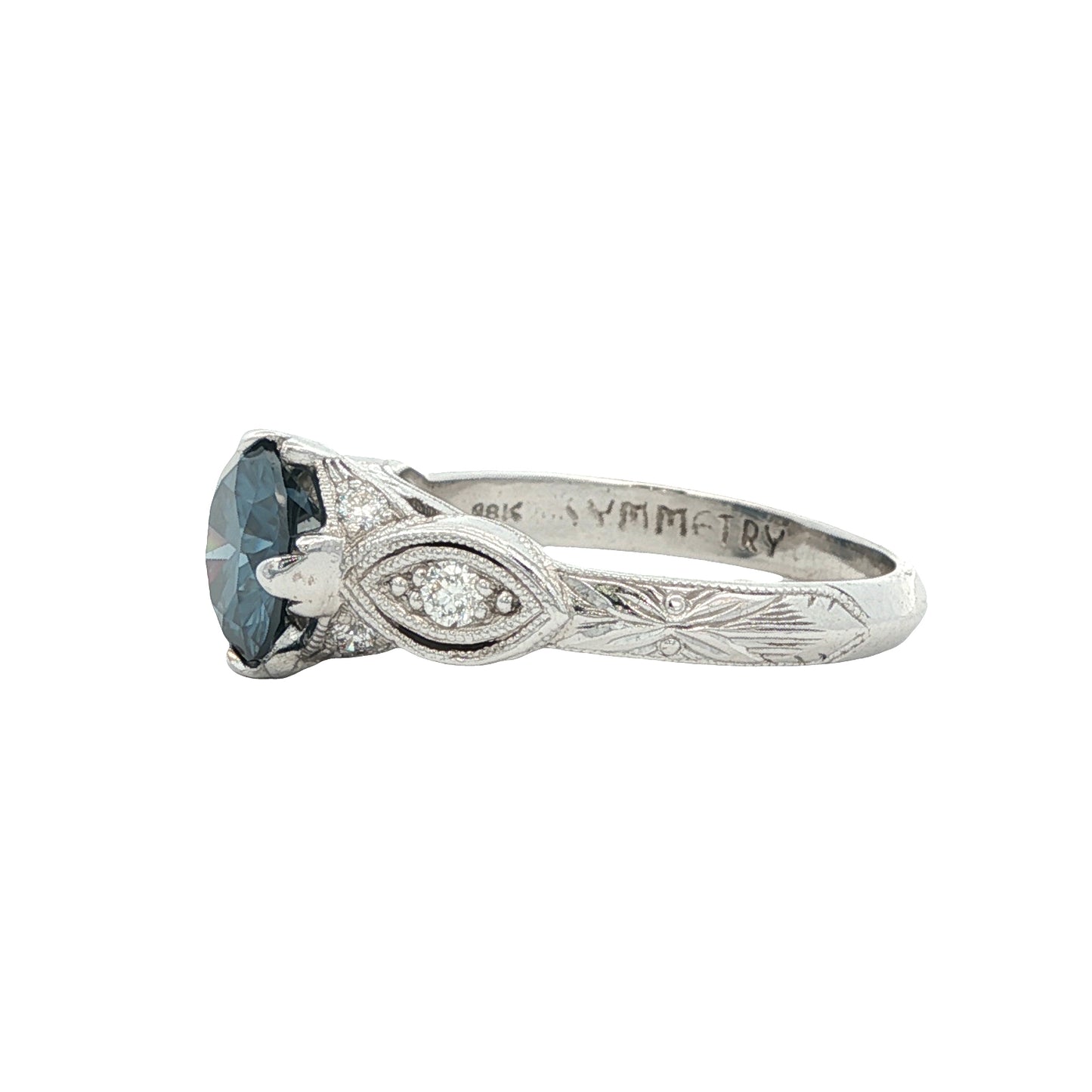 18K White Gold 7mm Blue Moissanite & Diamond Engagement Ring