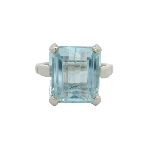 Vintage 14K 9.67ct Emerald Cut Aquamarine Ring