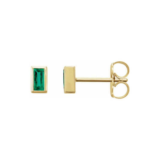 14K Yellow Gold Petite Natural Emerald Earrings