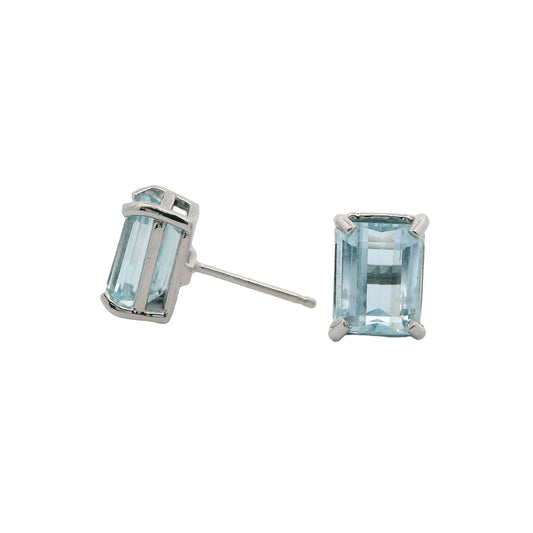 Vintage 14K 3ct Emerald Cut Aquamarine Earrings