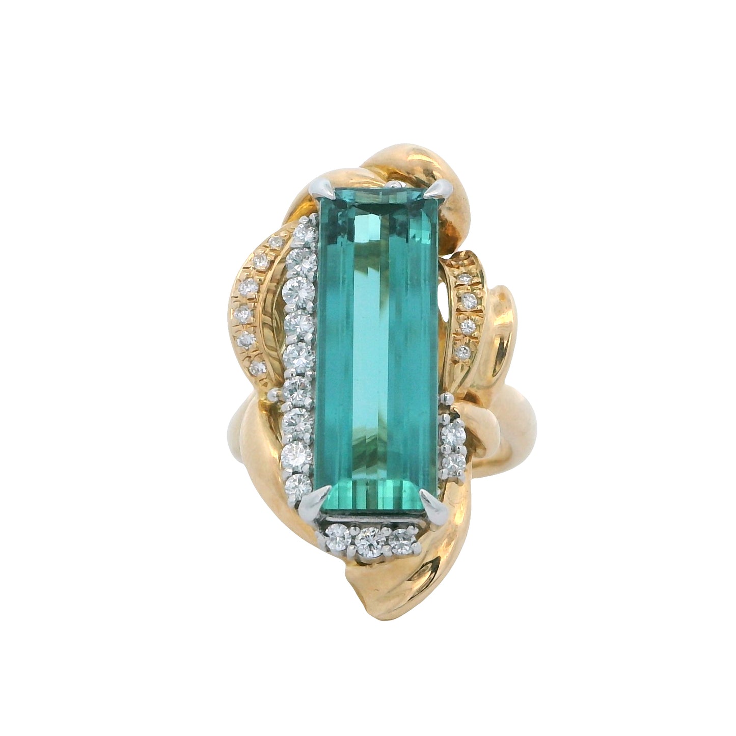 Estate Collection Vintage 1970's Blue Green Tourmaline & Diamond Ring