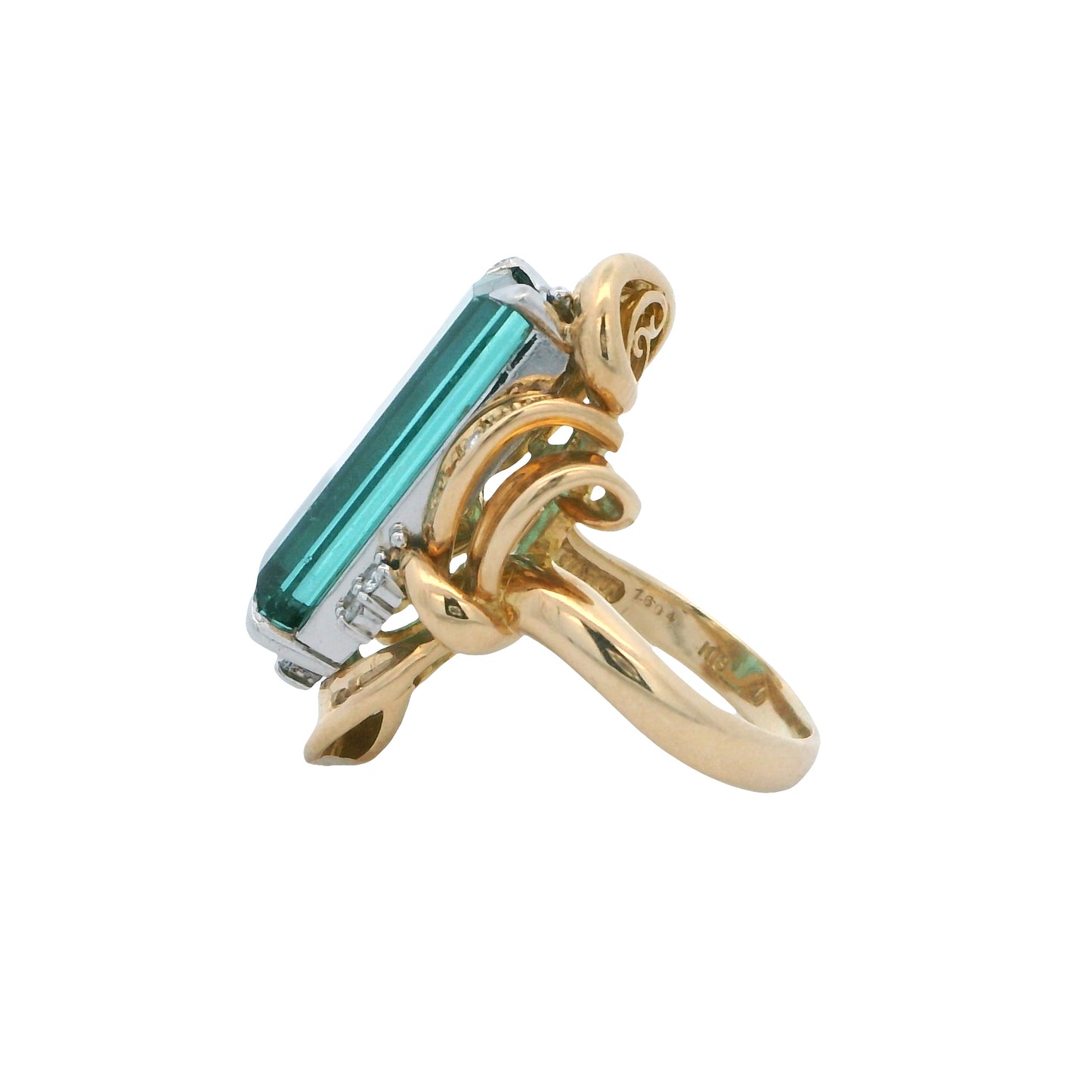 Estate Collection Vintage 1970's Blue Green Tourmaline & Diamond Ring