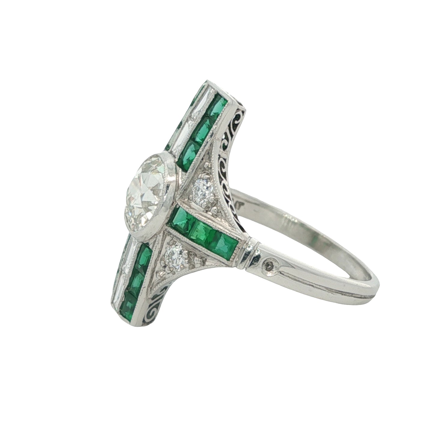Estate Collection Art Deco-inspired Platinum Diamond & Emerald Ring
