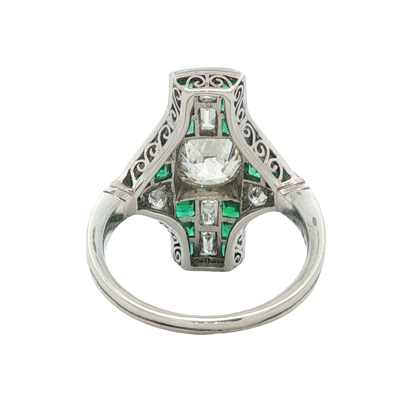 Estate Collection Art Deco-inspired Platinum Diamond & Emerald Ring
