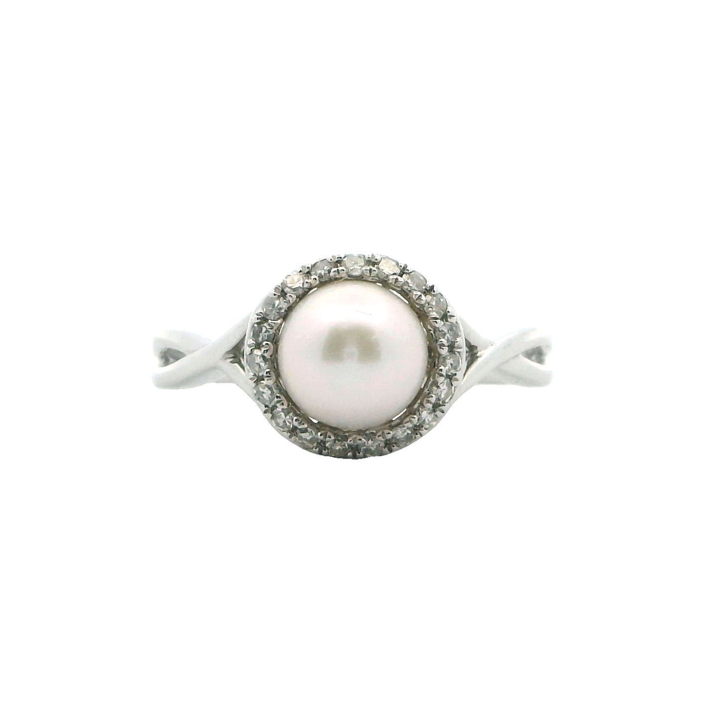 14k White Gold Pearl & Diamond Halo Ring