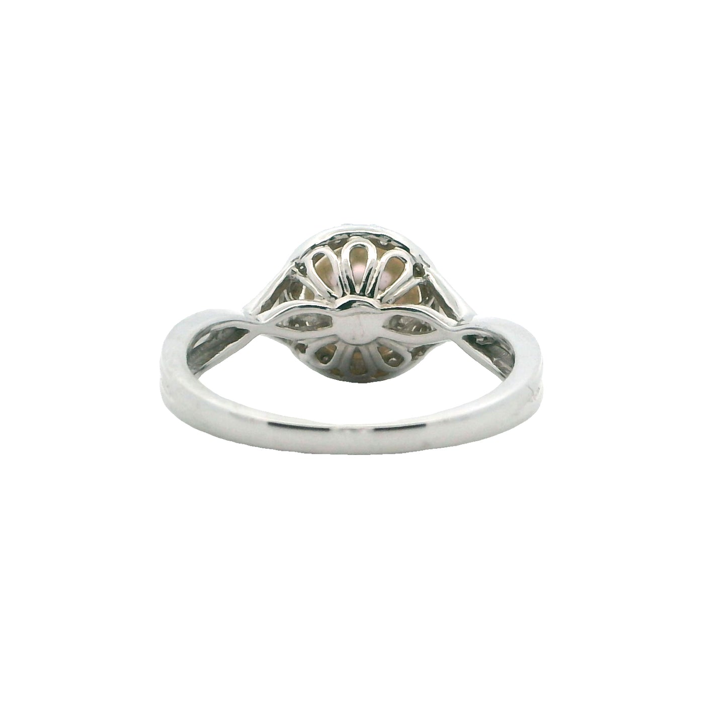 14k White Gold Pearl & Diamond Halo Ring