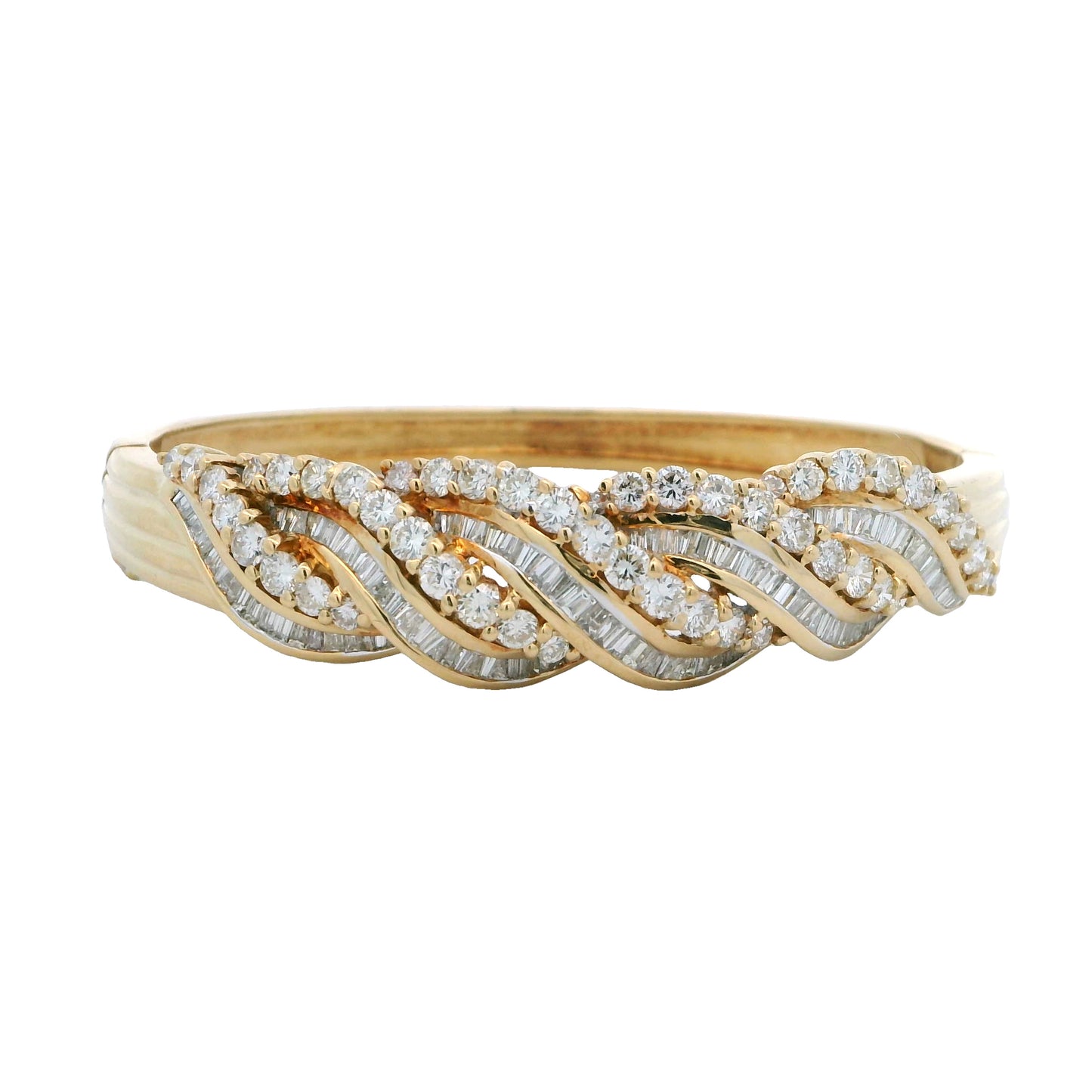 18K Yellow Gold Diamond Baguette Swirl Bracelet