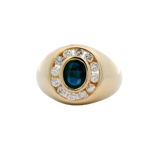 14K Yellow Gold Signet Style Sapphire & Diamond Ring