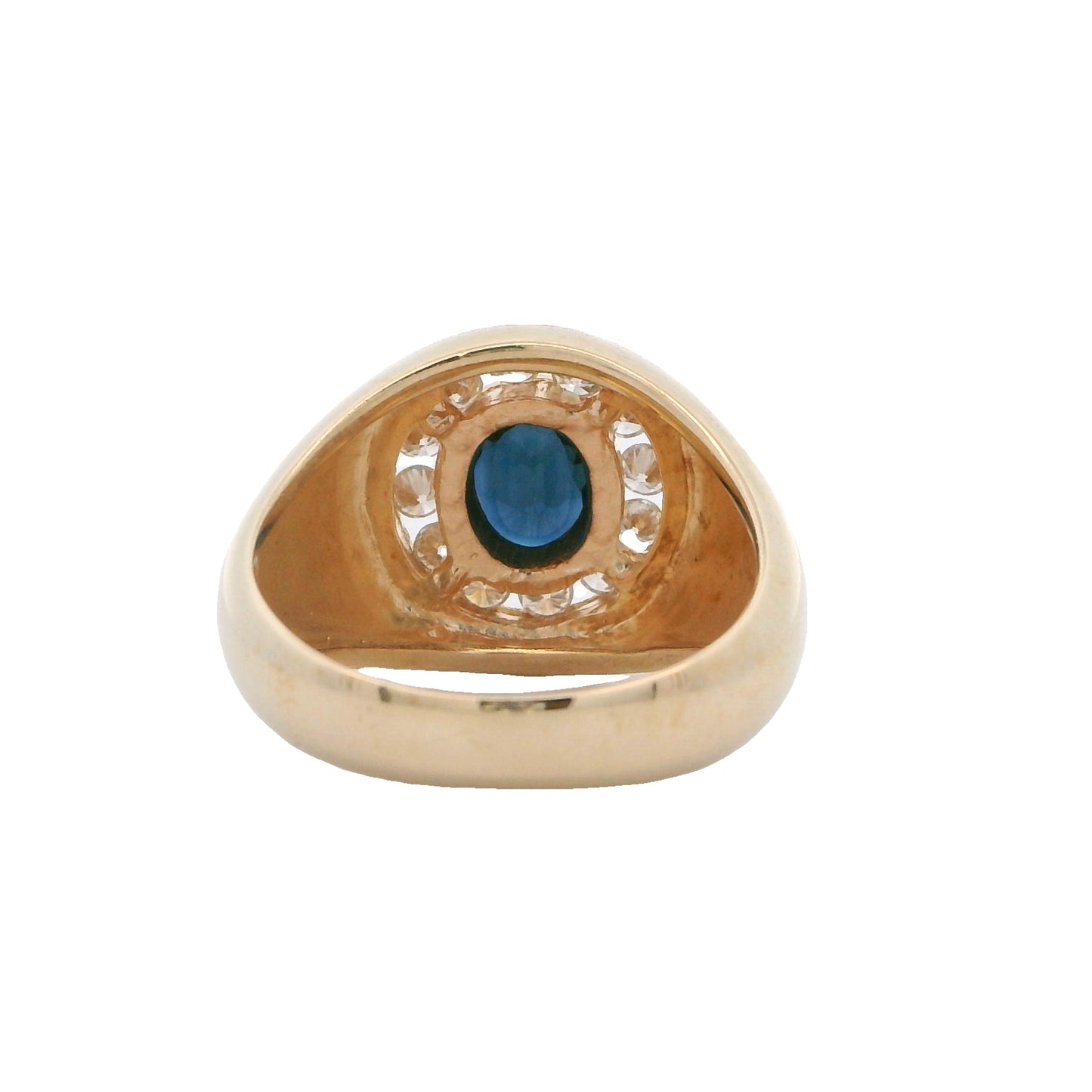 14K Yellow Gold Signet Style Sapphire & Diamond Ring
