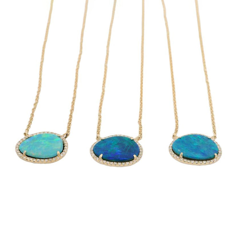 14K Yellow Gold Black Opal & Diamond Necklace