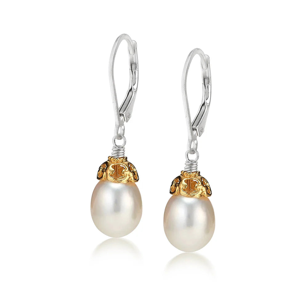 Anatoli Collection Sterling Silver Vermeil Pearl Earrings
