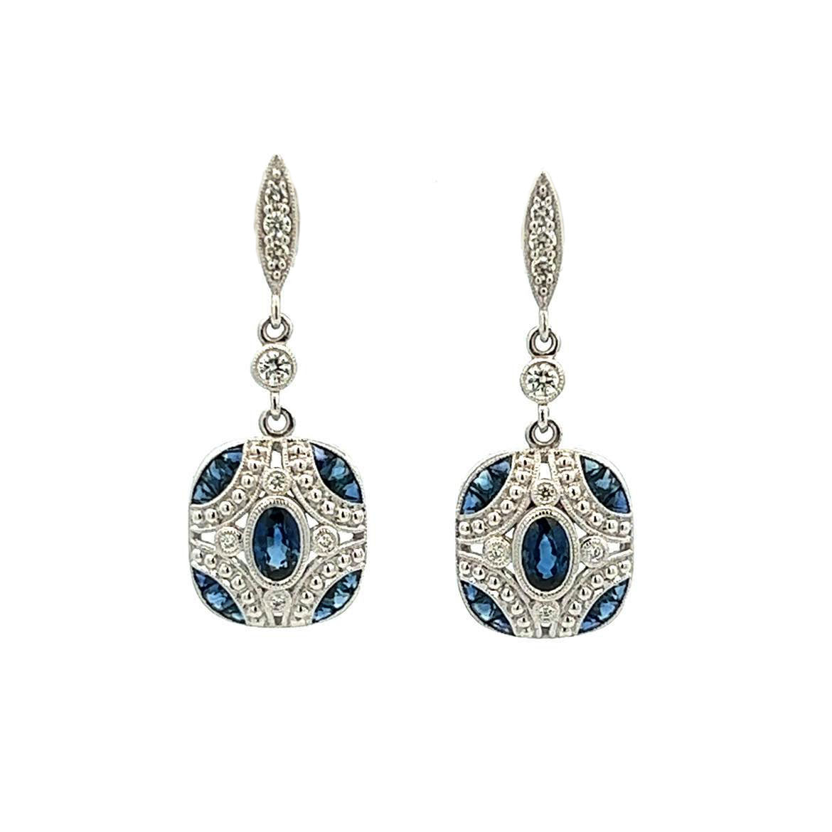 Art Deco Style Diamond & Sapphire Earrings