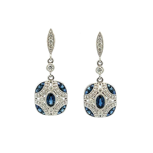 Art Deco Style Diamond & Sapphire Earrings