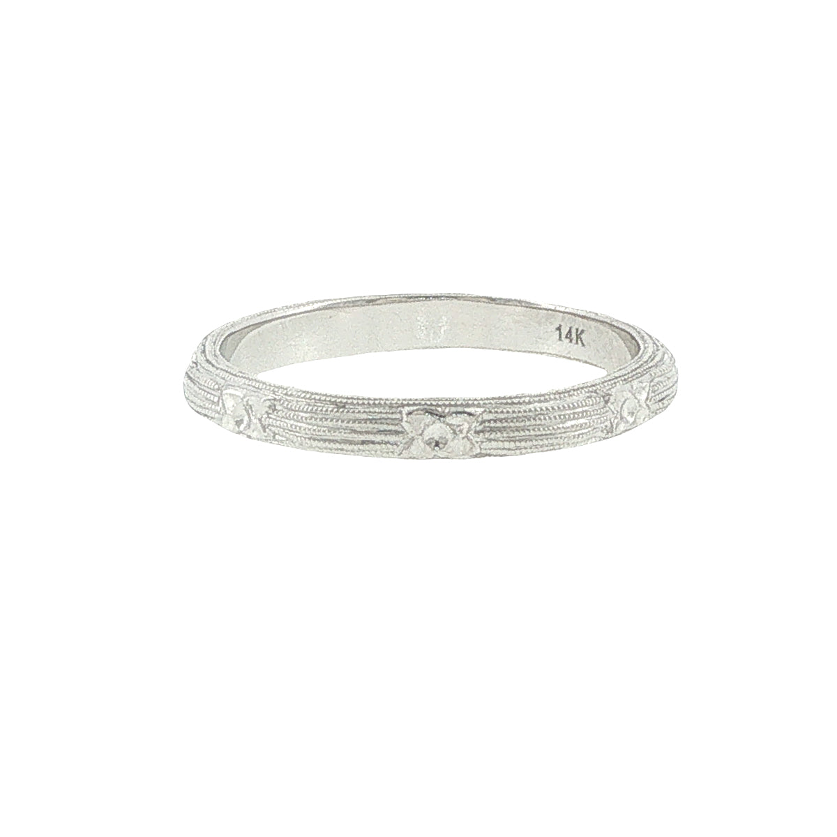 14k Gold Engraved Bar & Flower Band