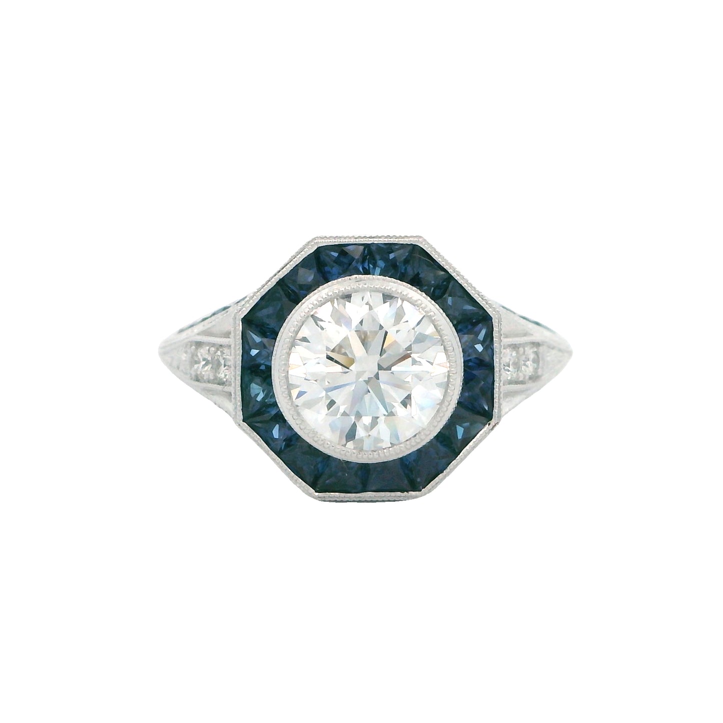 14K White Gold 1.5CT Lab-Created Diamond & Sapphire Halo Engagement Ring