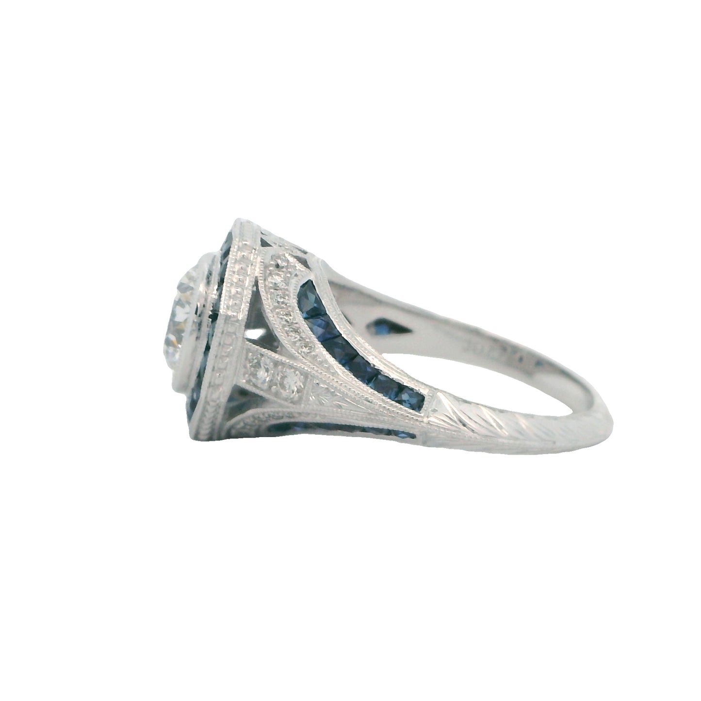 14K White Gold 1.5CT Lab-Created Diamond & Sapphire Halo Engagement Ring