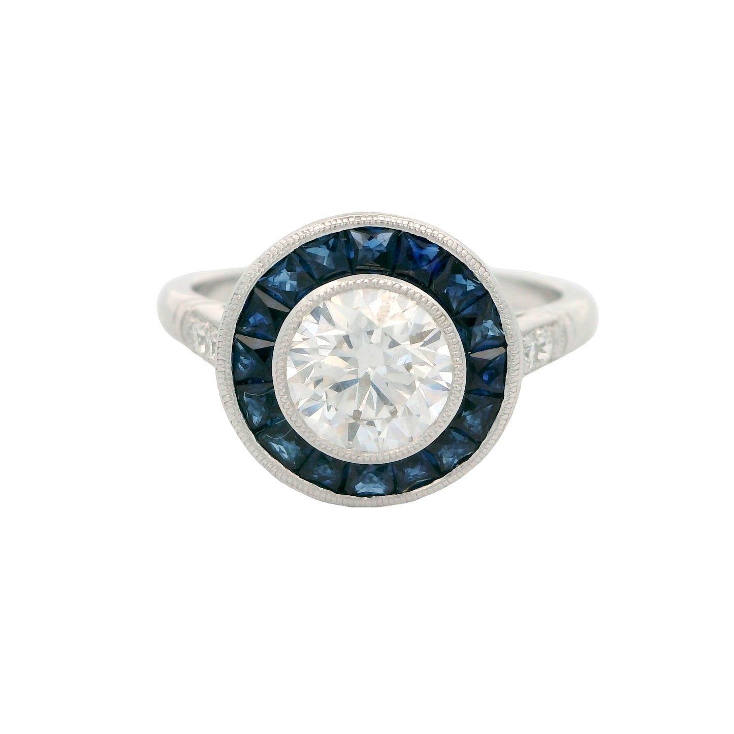 14K White Gold 1.08CT Lab-Created Diamond & Sapphire Halo Engagement Ring