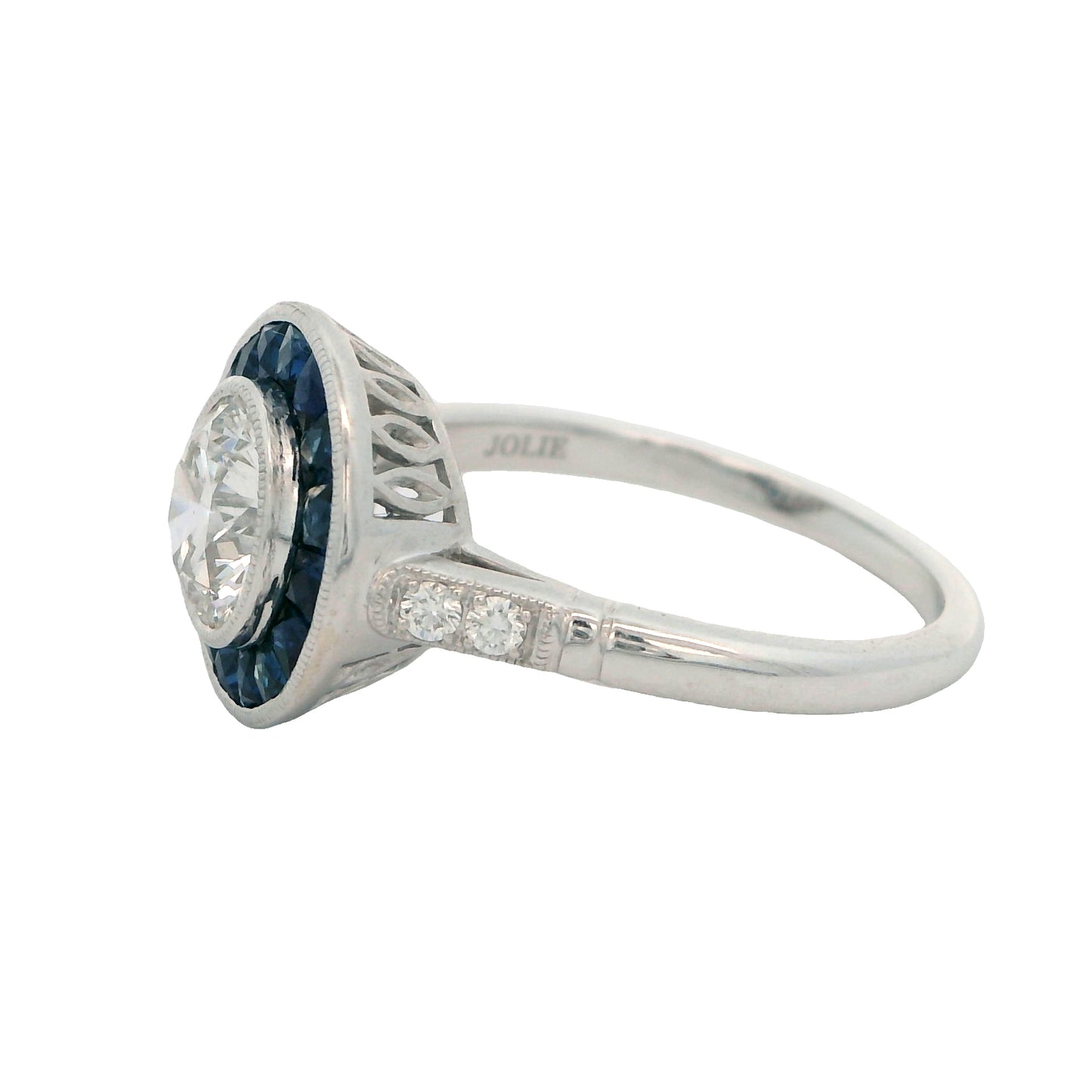 14K White Gold 1.08CT Lab-Created Diamond & Sapphire Halo Engagement Ring