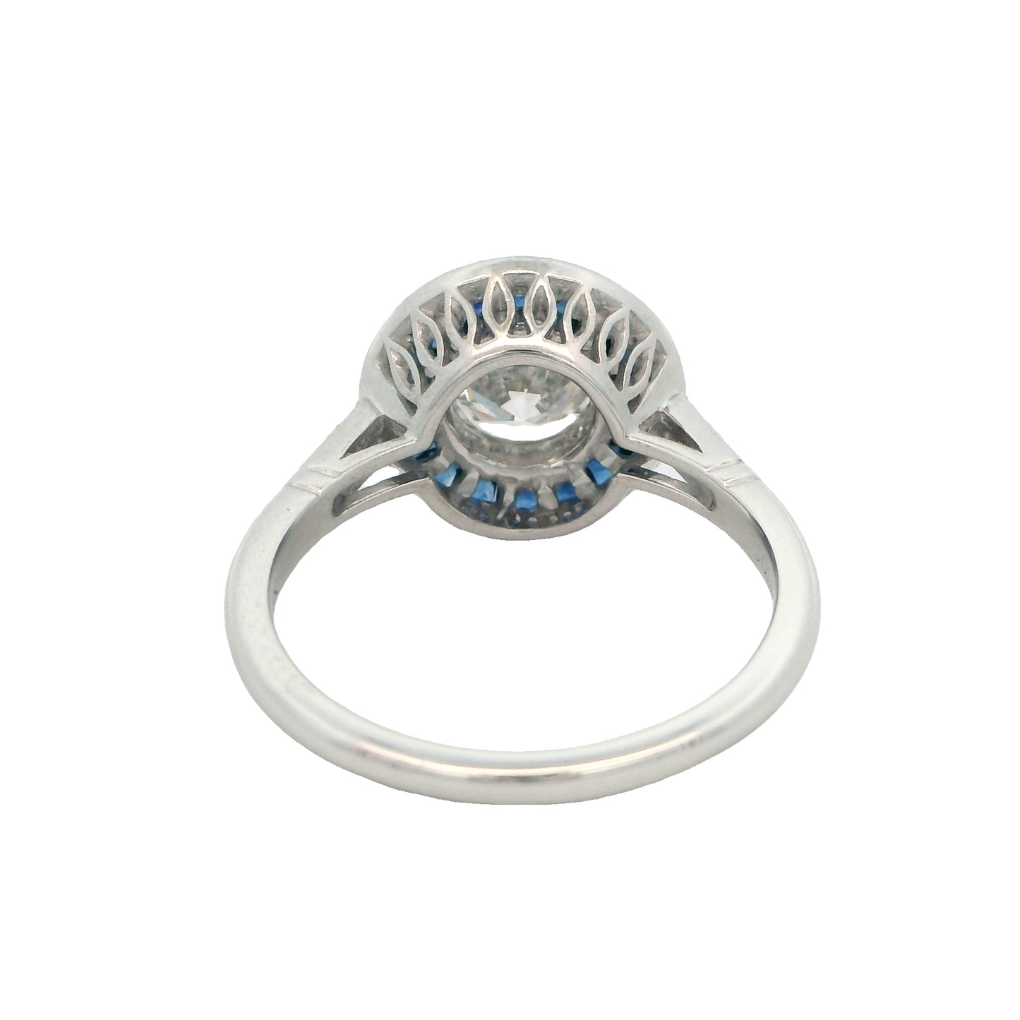 14K White Gold 1.08CT Lab-Created Diamond & Sapphire Halo Engagement Ring