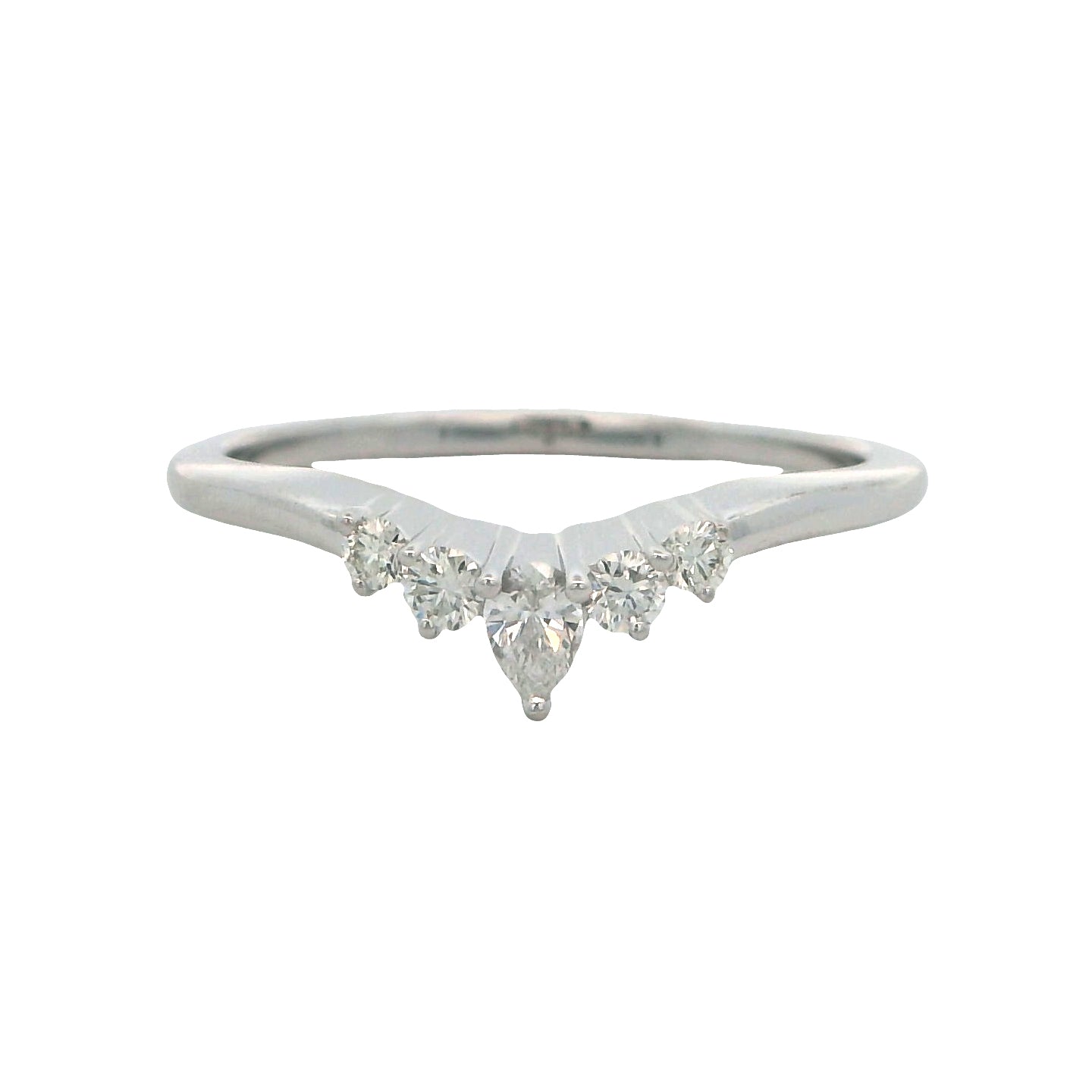 14k White Gold Curved Diamond Wedding Band