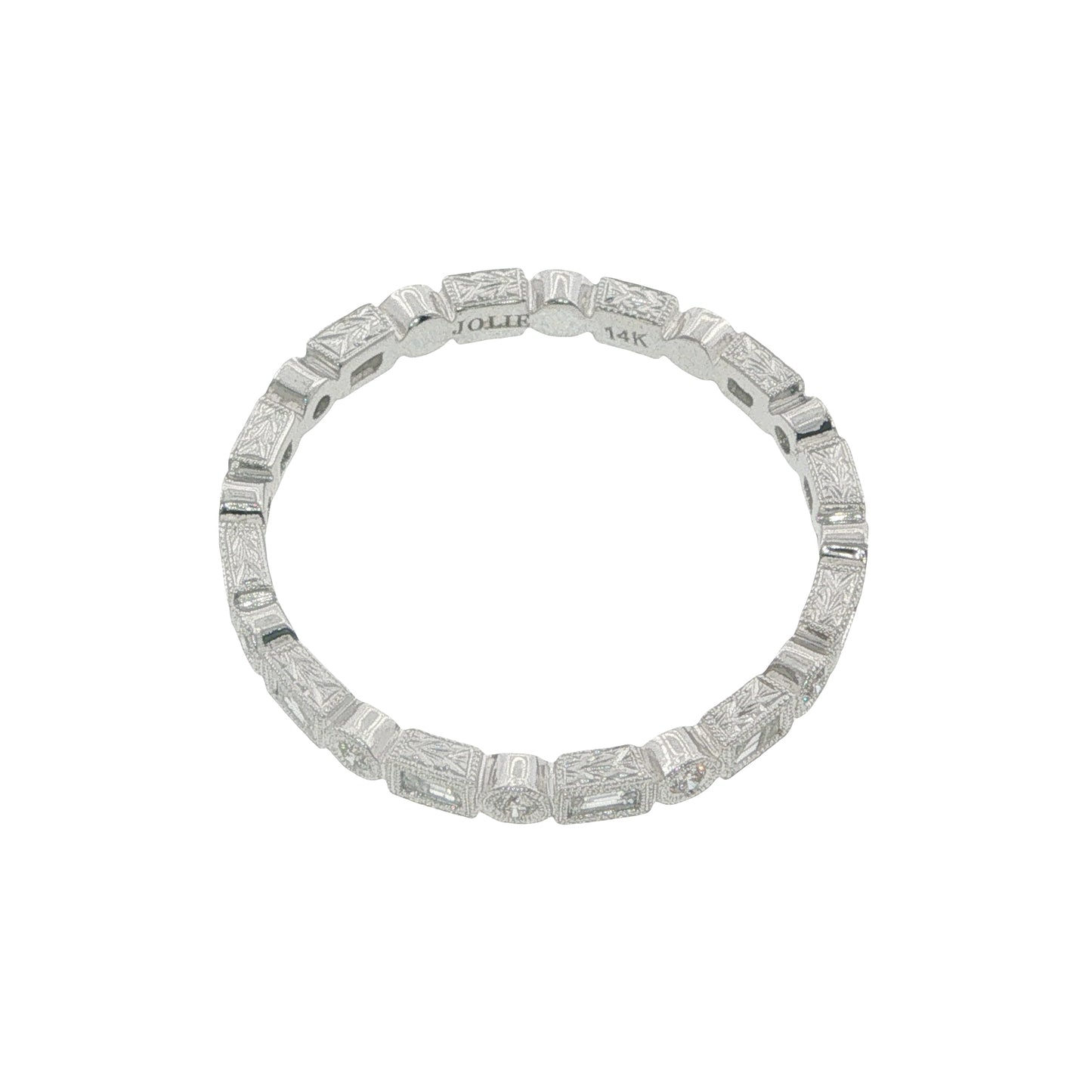 14K Gold Engraved 2mm Stackable Shapes Diamond Band