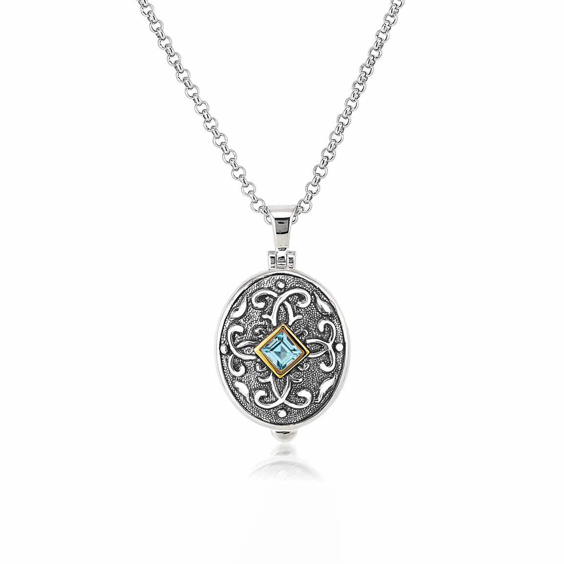 Anatoli Collection 18k & Sterling Silver Blue Topaz Locket