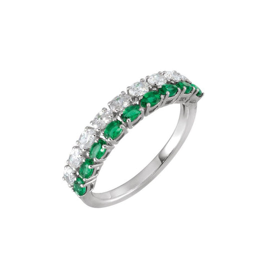 14K White Gold Lab-Created Diamond and Emerald Ring