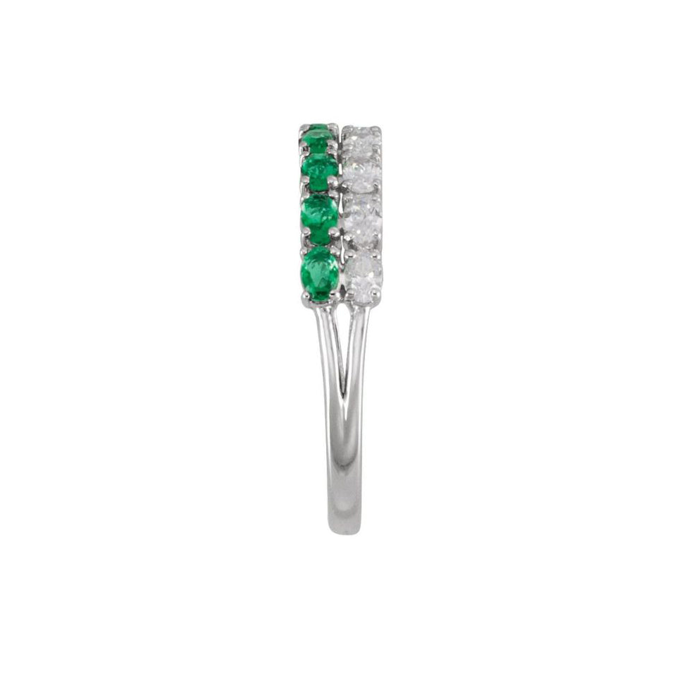14K White Gold Lab-Created Diamond and Emerald Ring