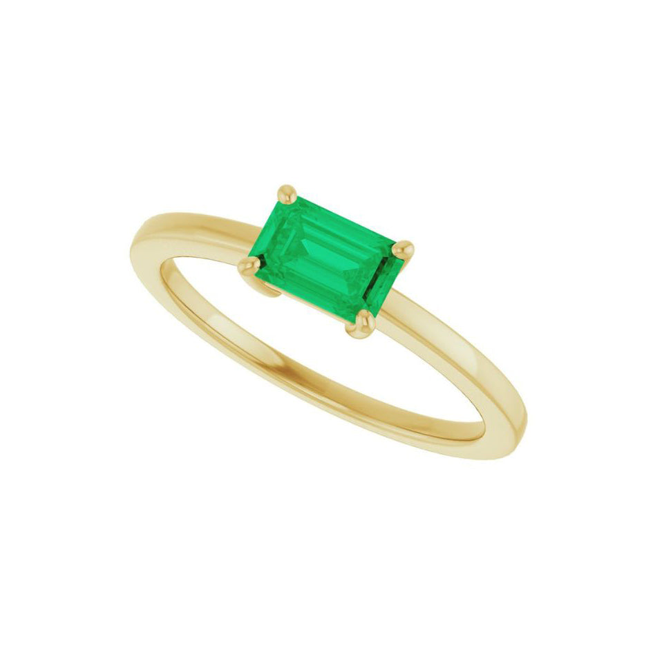 14k Yellow Gold Lab-Created Emerald Ring