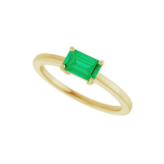 14k Yellow Gold Lab-Created Emerald Ring