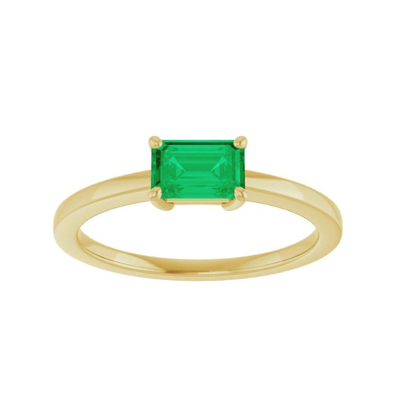 14k Yellow Gold Lab-Created Emerald Ring