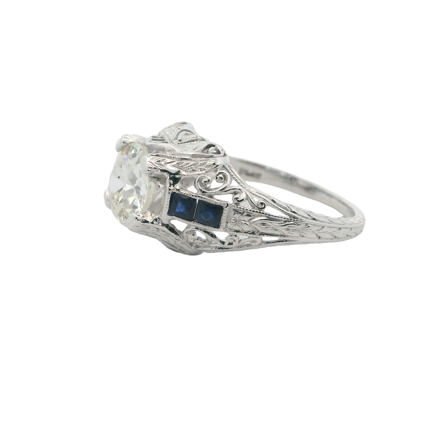 Estate Collection Platinum Art Deco Diamond & Sapphire Ring