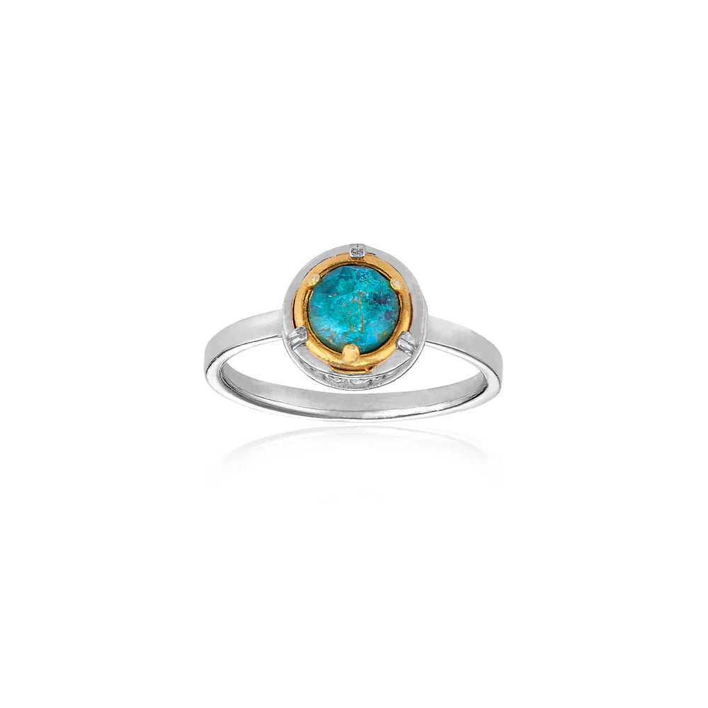 Anatoli Collection Sterling Silver & 18k Chrysocolla Ring (sml)