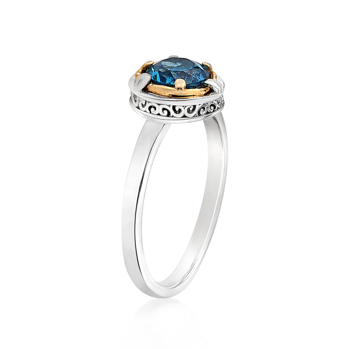 Anatoli Collection Sterling Silver & 18k London Blue Topaz Ring (sml)