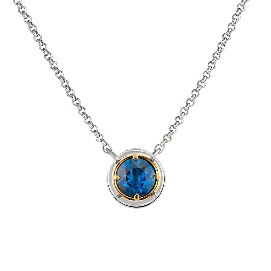 Anatoli Collection Round London Blue Topaz Necklace (med)