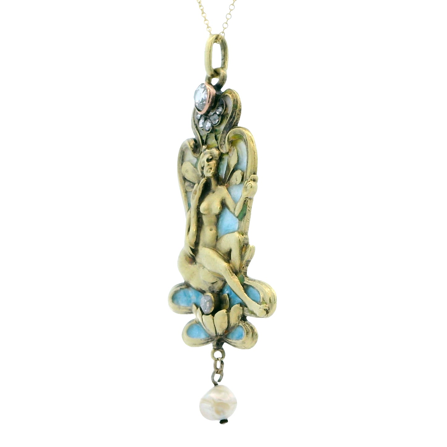 Estate Collection Art Nouveau Plique-à-jour Enamel Fairy Pendant