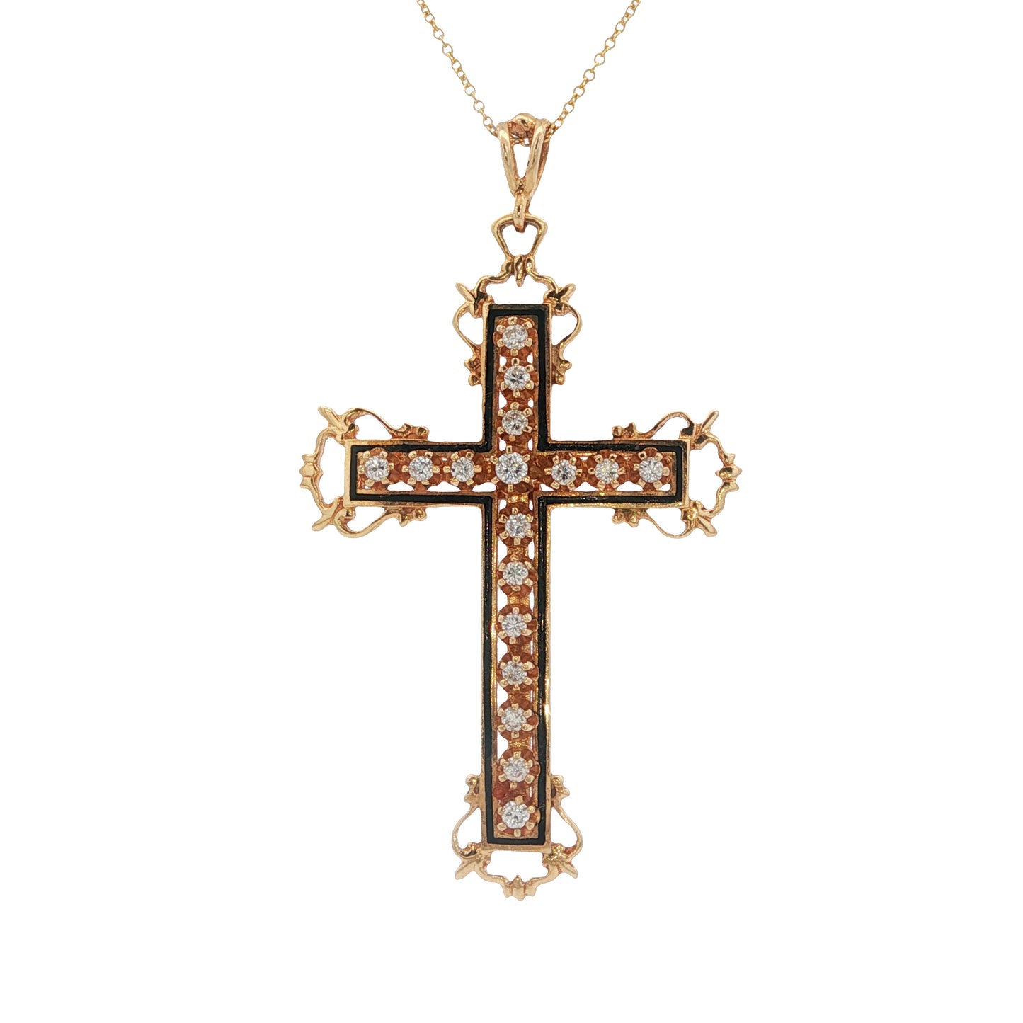 Vintage 14K Gold Diamond Enamel Cross