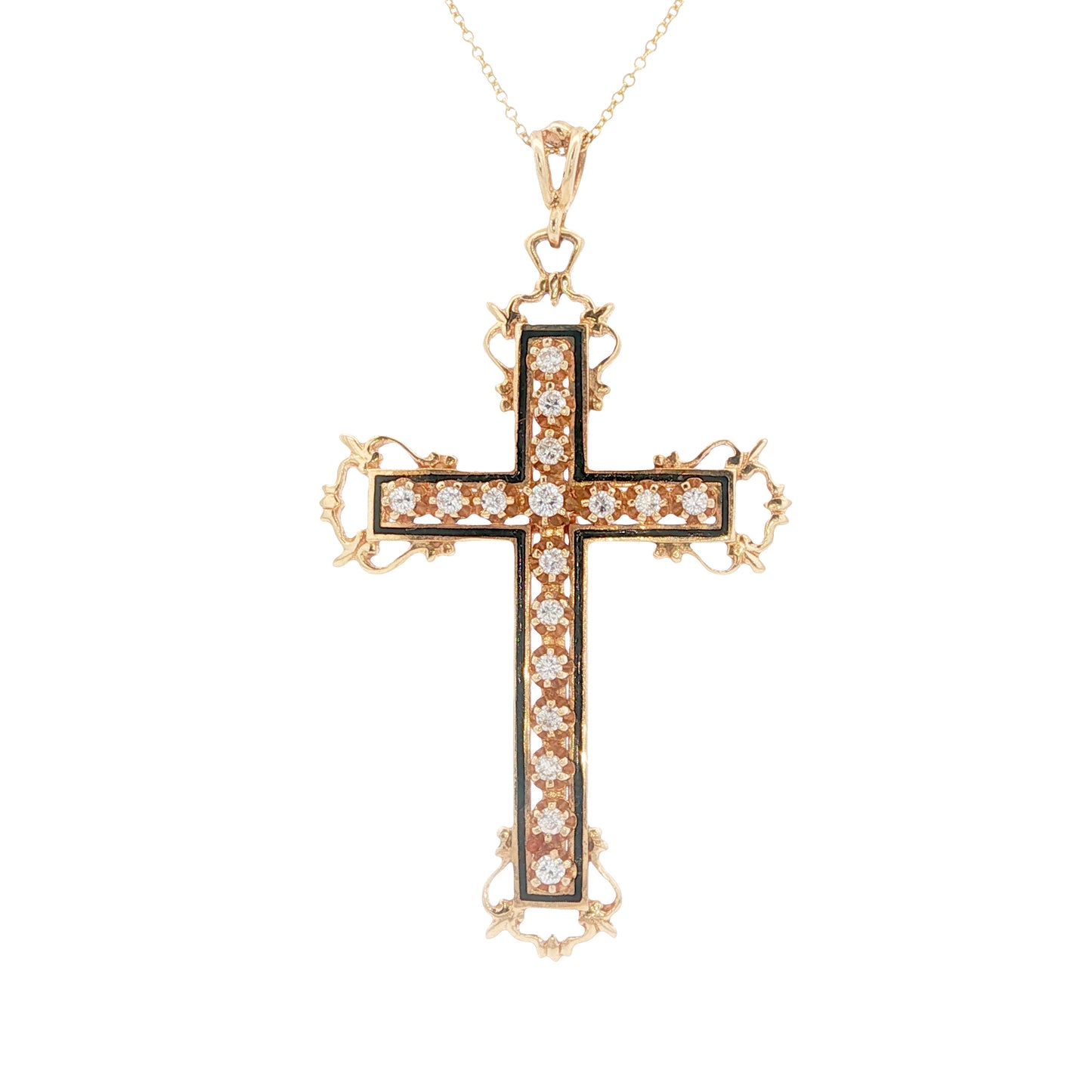 Vintage 14K Gold Diamond Enamel Cross