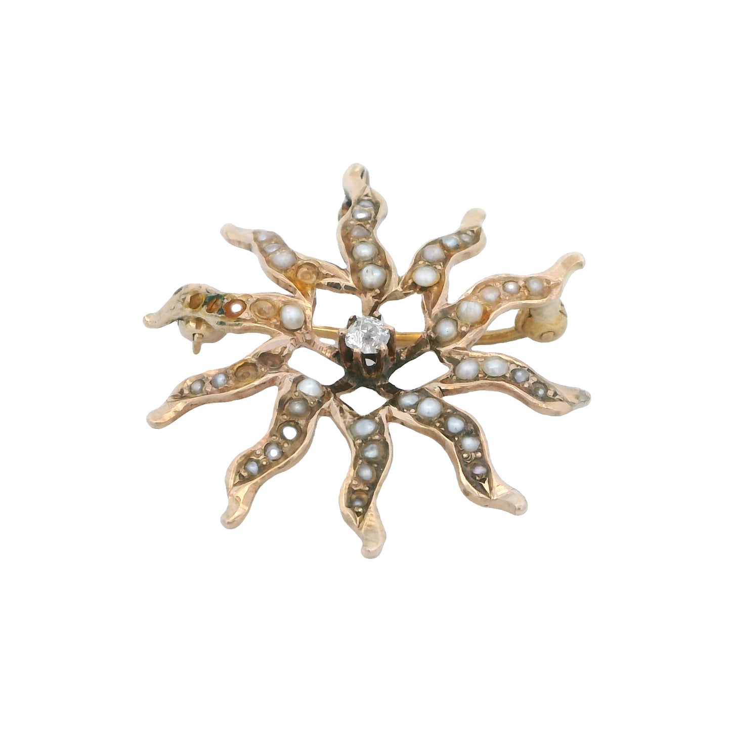 Estate Collection Edwardian Diamond & Seed Pearl Starburst Brooch/Pendant