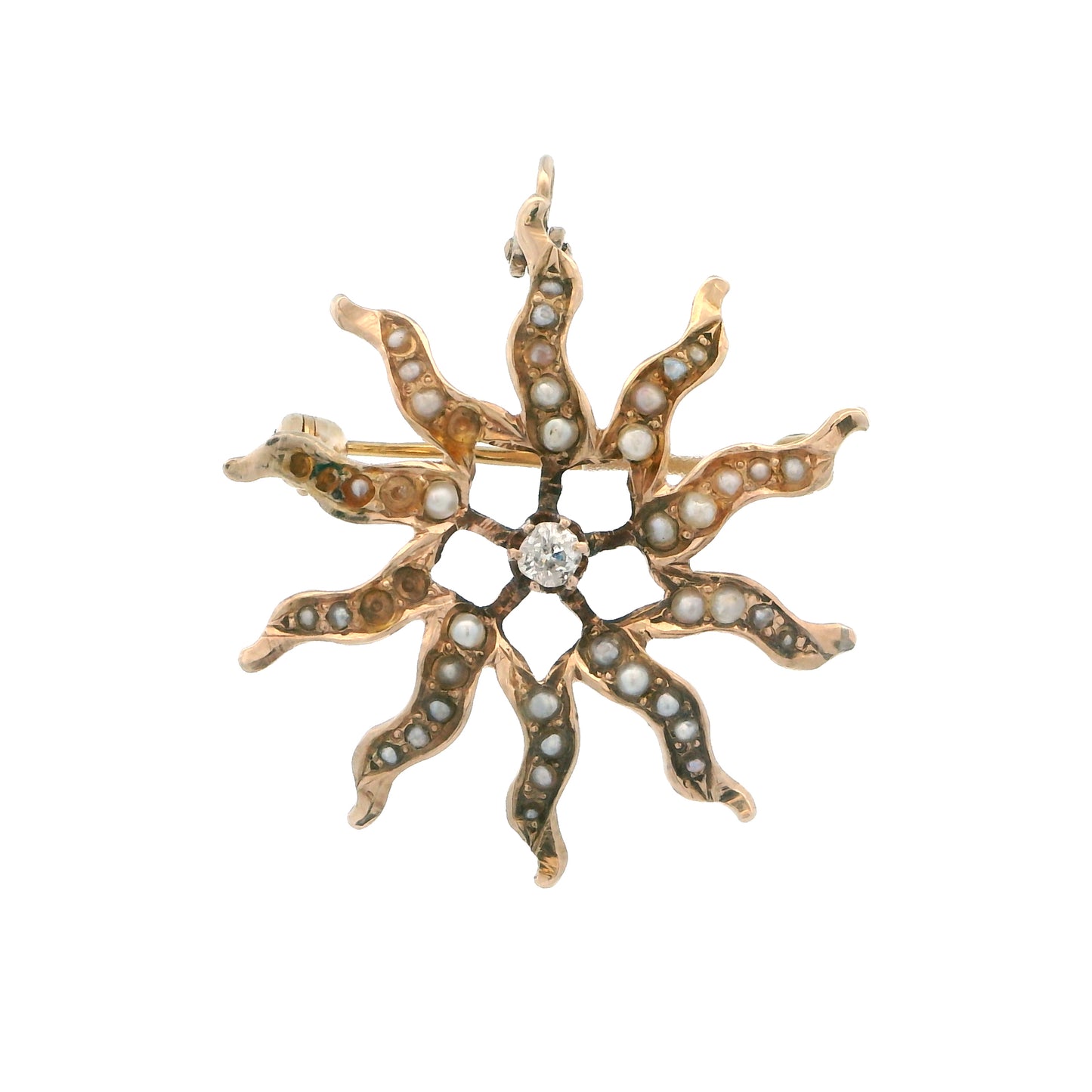 Estate Collection Edwardian Diamond & Seed Pearl Starburst Brooch/Pendant